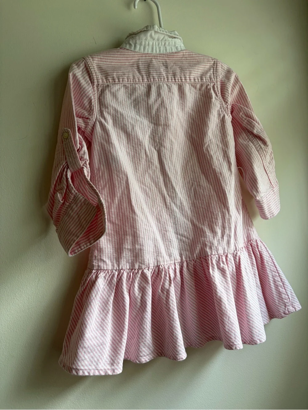Ralph Lauren Pink Striped Shirt Dress Girls 3T Button Embroidered Preppy
